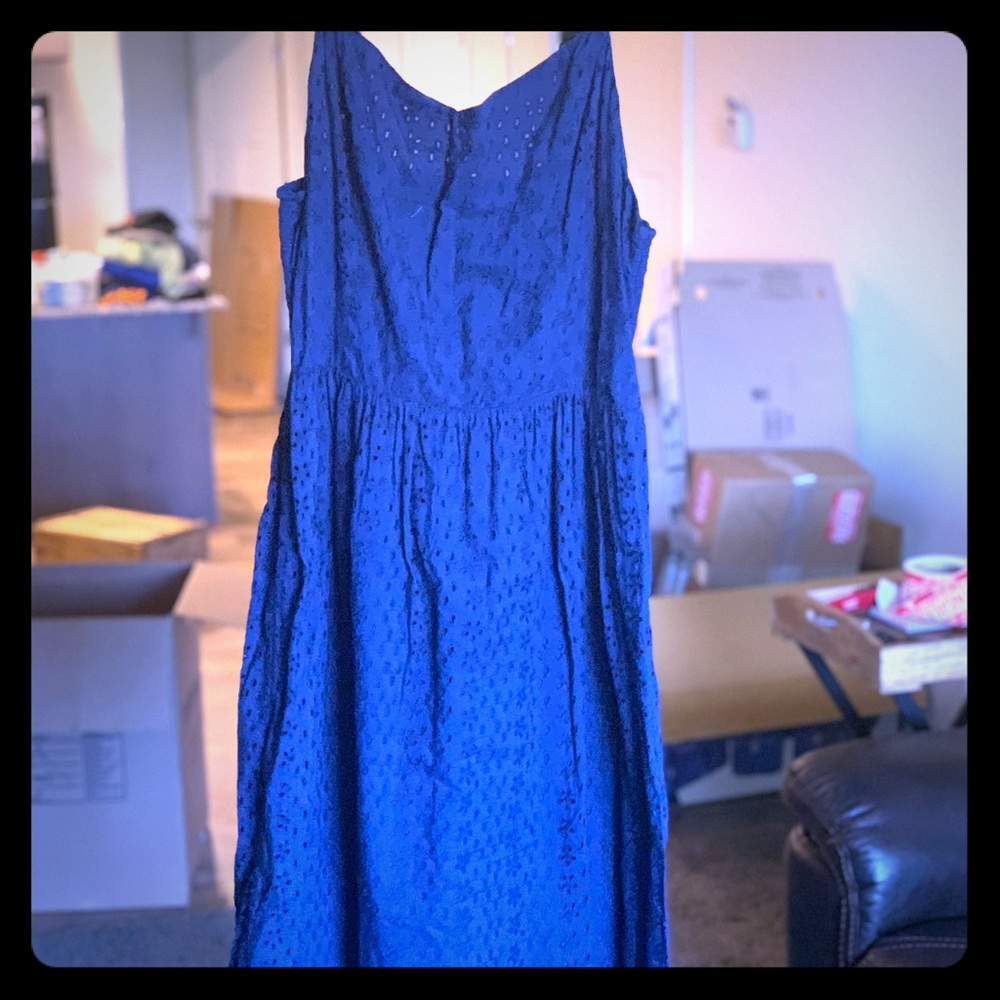 Navy blue eyelet lace cotton summer dress
